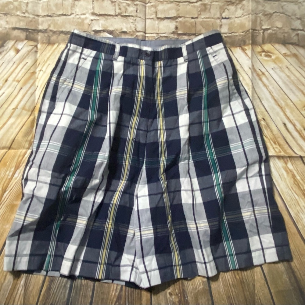 Vintage Pendleton Blue Yellow Plaid Cotton Pleated Shorts